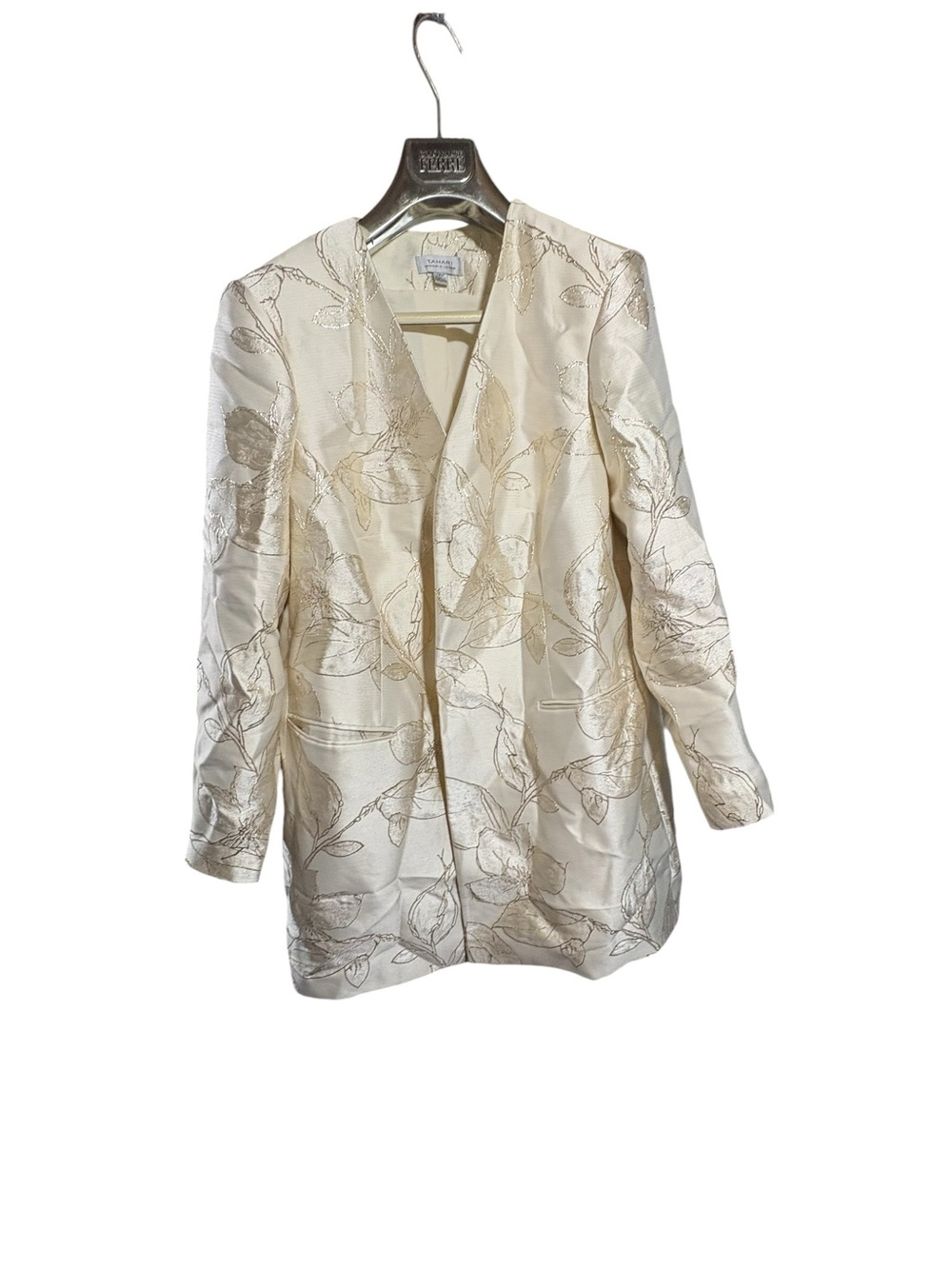 Cream Floral Jacquard Open-Front Women's Blazer